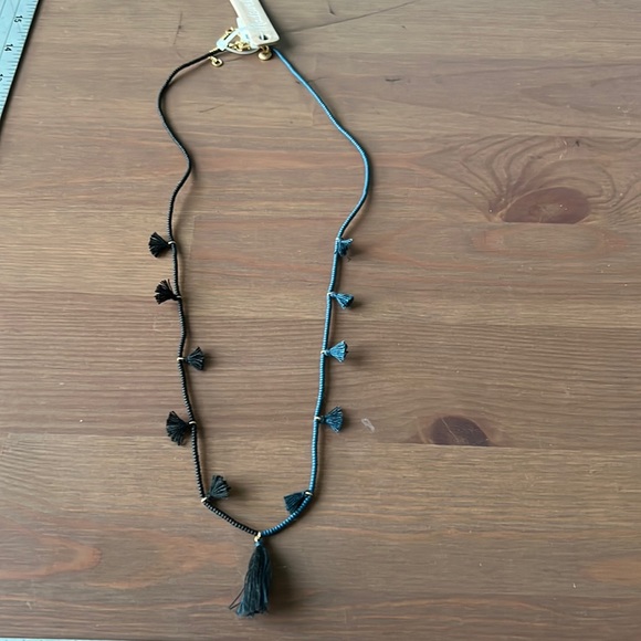 Madewell nwt string tassel rope necklace black blue colorblock asymmetrical